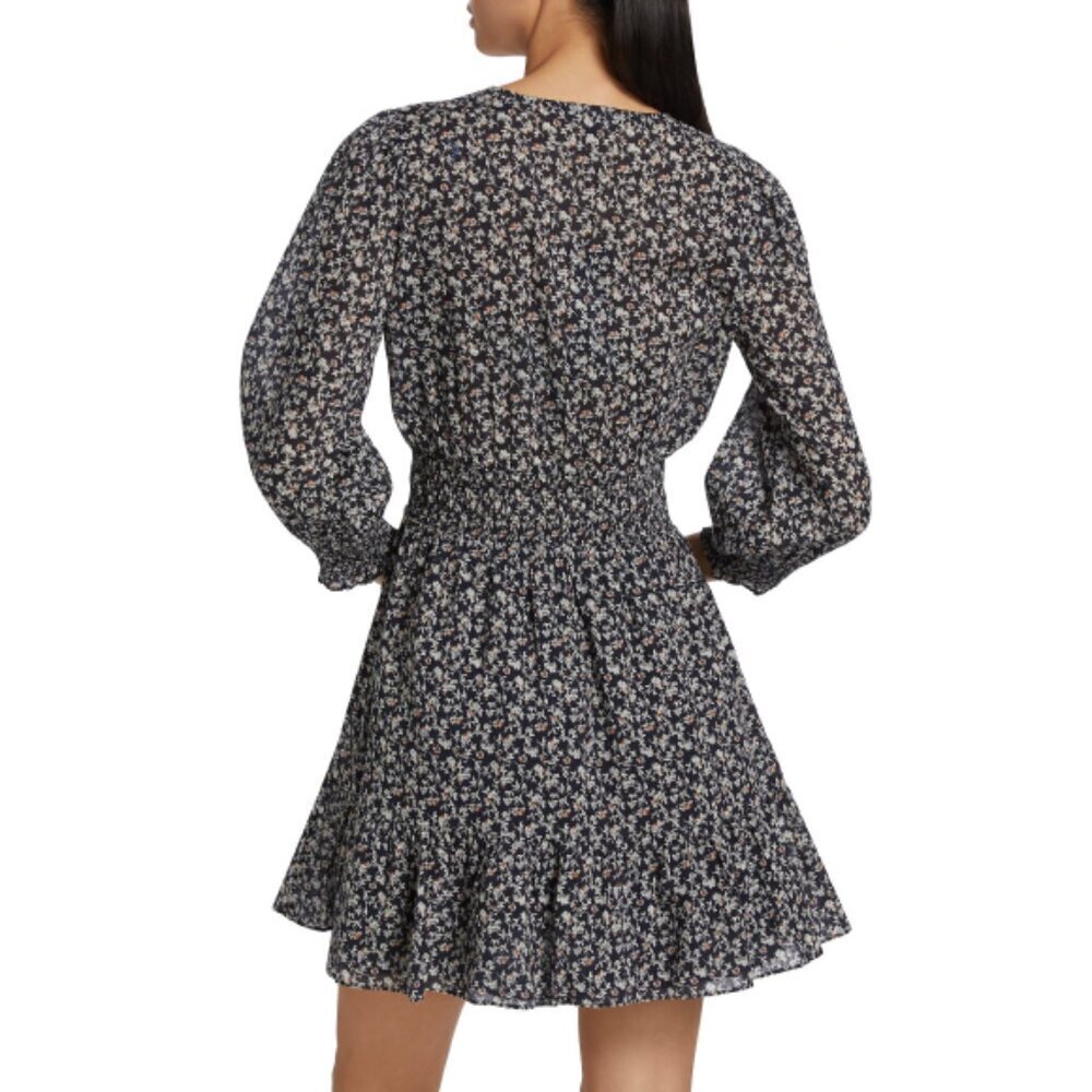 Veronica Beard 'Katari' Floral-Print Cotton Mini Dress, Navy Multi - Picture 4 of 5